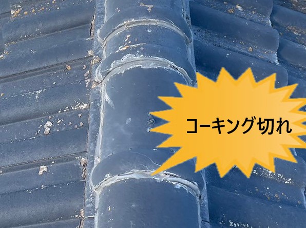 棟　冠瓦のコーキング切れ